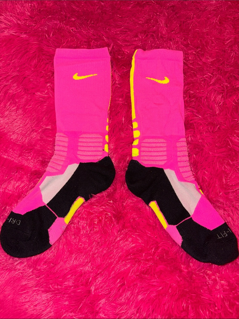 Nike Hot Pink & Yellow Hyper Elite Athletic Crew Socks